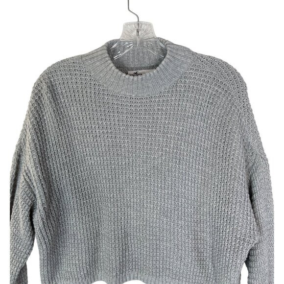 Hollister Oversized Cropped Sweater Womens Small Gray Waffle Knit Mock Neck - Picture 3 of 6